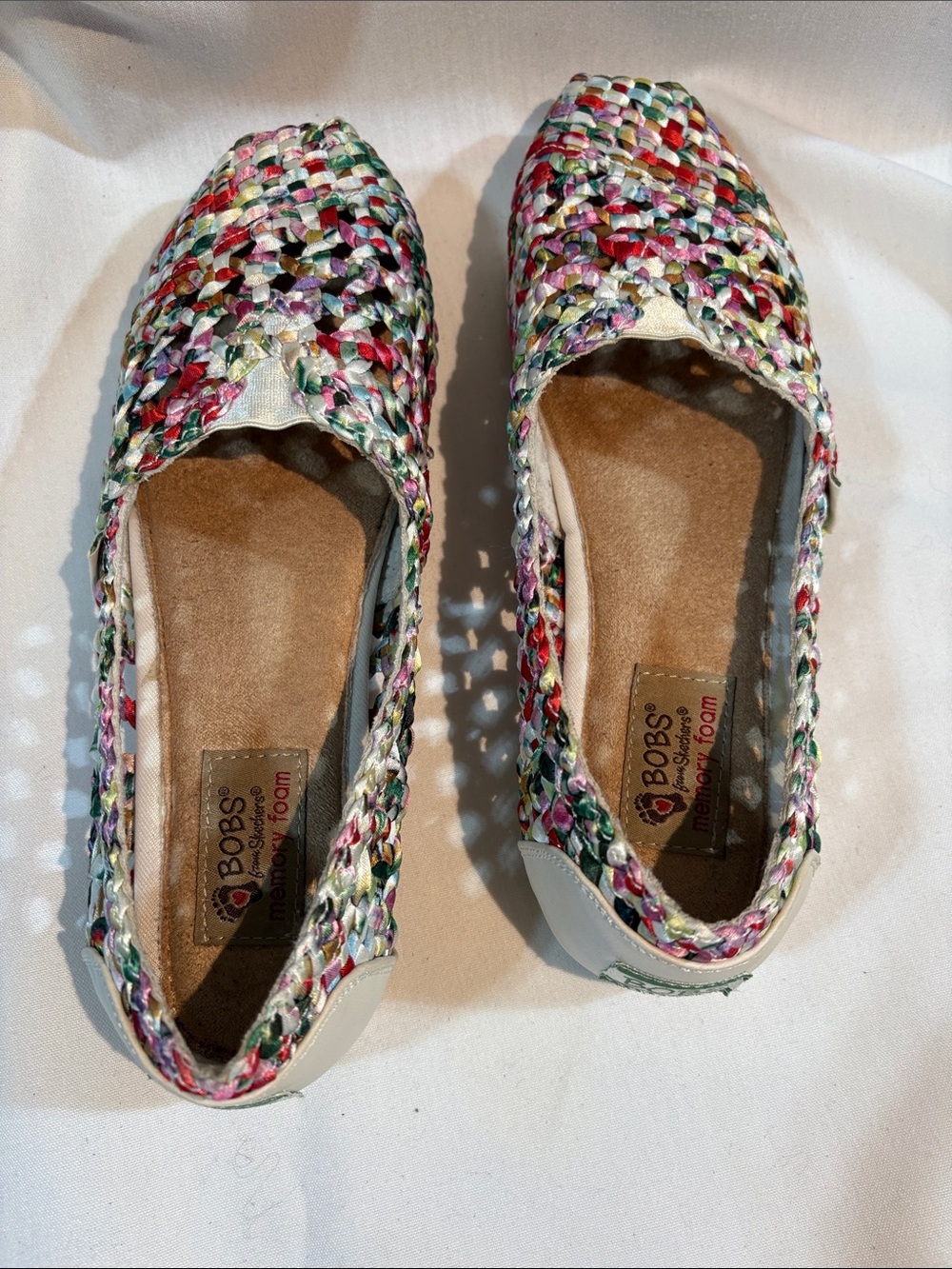 Skechers BOBS Multicolor Woven Slip-On Flats - size 6.5 Summer Knit - Picture 3 of 11